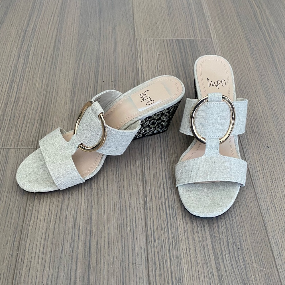 Impo Linen Top Golden Ring Accent Wedge Sandal